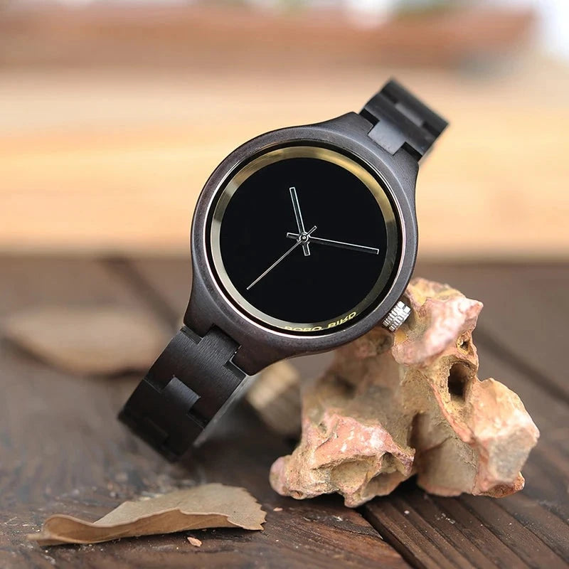 Natural Wood Women's Luxury Watch with Unique Quartz Movement