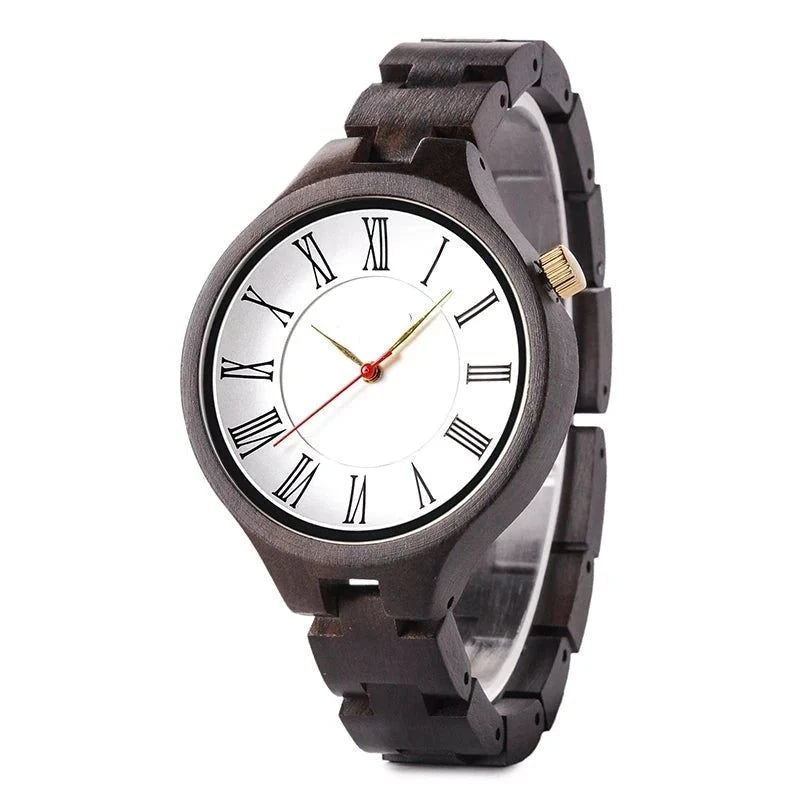 Wooden Women's Watch with Quartz Roman Digital Dial