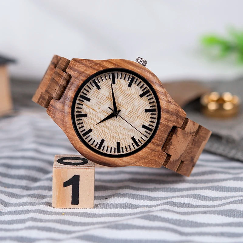 Zebra Wooden Watches Men's Luxury Quartz Wristwatch with Japan Movement