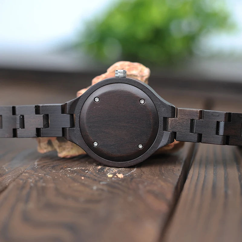 Natural Wood Women's Luxury Watch with Unique Quartz Movement