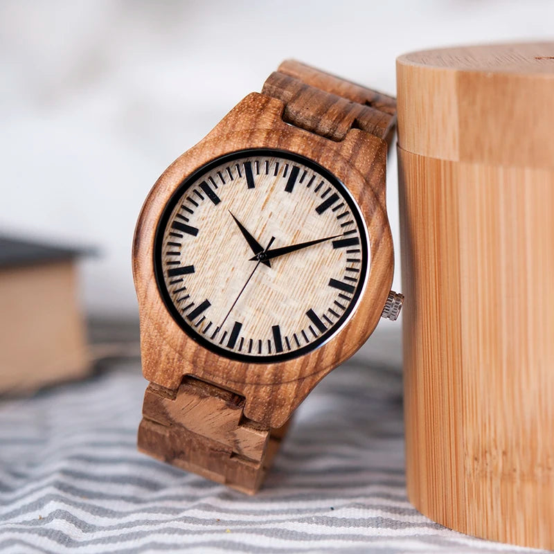 Zebra Wooden Watches Men's Luxury Quartz Wristwatch with Japan Movement