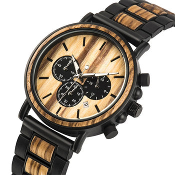 Premium Men's Wooden Quartz Stopwatch Wristwatch