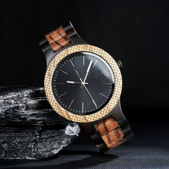 Personalized Wooden Quartz Watch with Black Gold Dial for Men