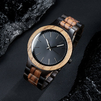 Personalized Wooden Quartz Watch with Black Gold Dial for Men