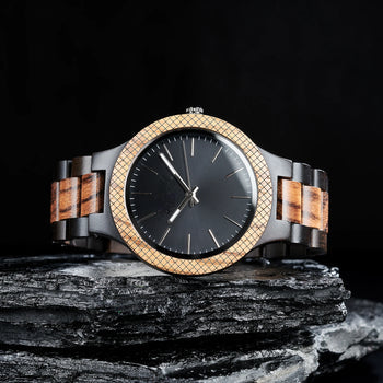 Personalized Wooden Quartz Watch with Black Gold Dial for Men