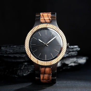 Personalized Wooden Quartz Watch with Black Gold Dial for Men